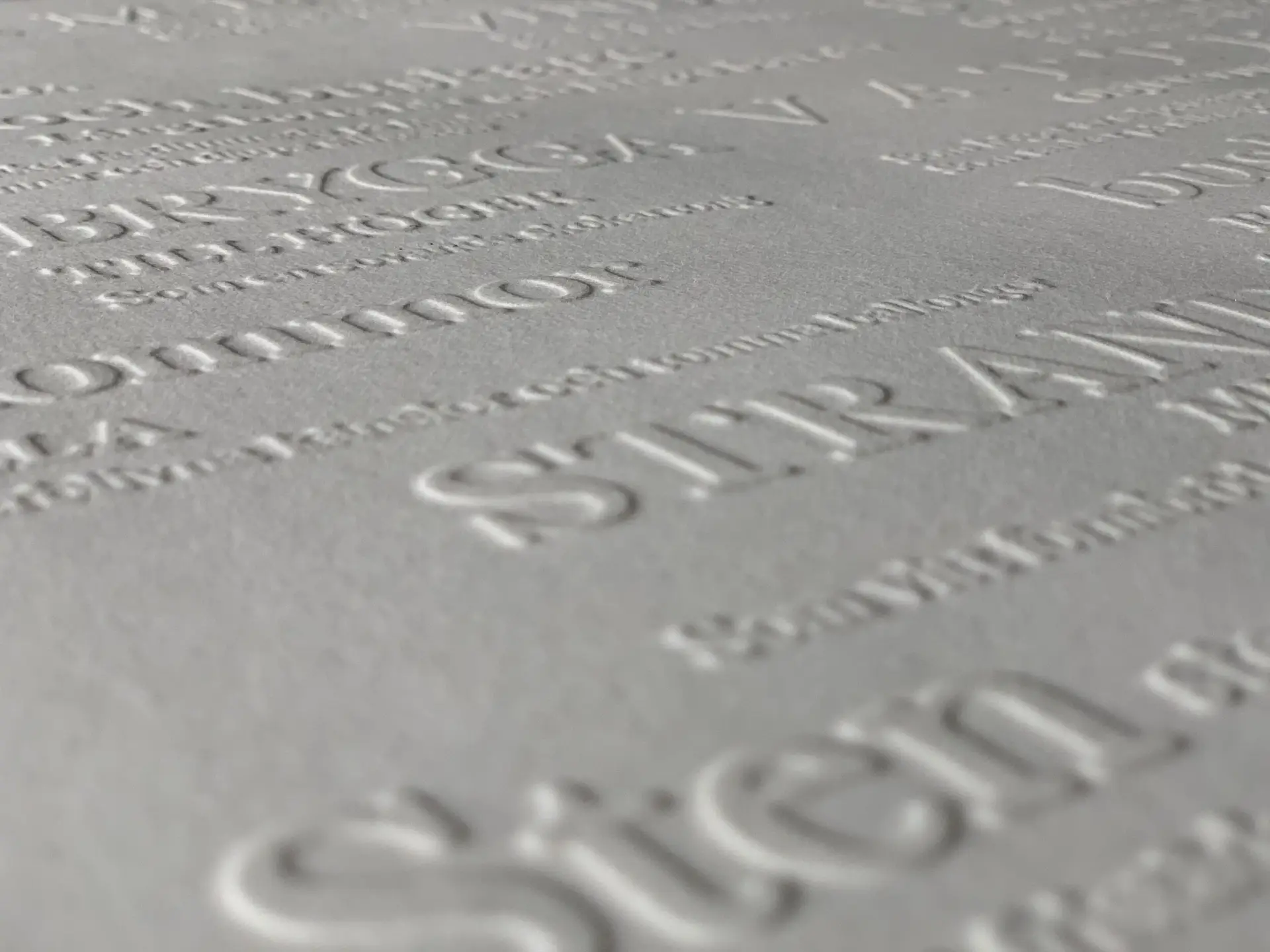 Embossed text on white paper, describing a landscape in raised, textured lettering.
